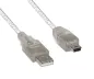 Preview: DINIC USB 2.0 Kabel A Stecker auf 5pin mini Stecker, 2m AWG 28/26, transparent
