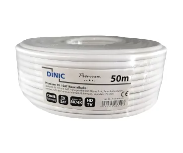 DINIC Premium Koaxial TV / SAT Verlegekabel, Rolle 10 - 50m, 120dB, 4k