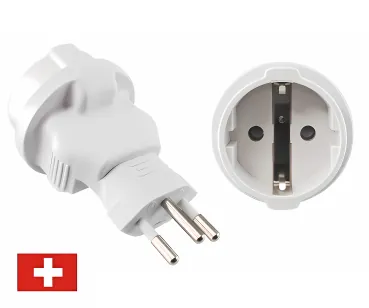 DINIC Reisestecker für die Schweiz mit Sicherung, weiß, Netzadapter CH