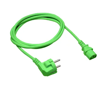 DINIC Netzkabel Europa CEE 7/7 90° auf C13, 0,75 mm², VDE, grün Länge 1m