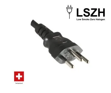 Power cord Switzerland LSZH type J (partly insulated) to C13, 1mm², approval: SEV, black, length 2.00m