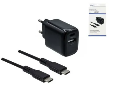 DINIC USB PD/QC 3.0 Ladeadapter inkl. C-C Kabel, schwarz 20W, 3,6V~5,9V/3A; 6~9V/2A; 9V~12V/1,5A