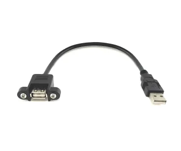 USB 2.0 Montagekabel A Stecker auf A Buchse, 30cm A Bu. anschraubbar, inkl. 2 Schrauben Abstand 26mm