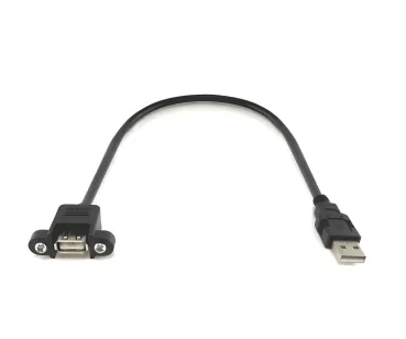 USB 2.0 Montagekabel A Stecker auf A Buchse, 1m A Bu. anschraubbar, inkl. 2 Schrauben Abstand 26mm