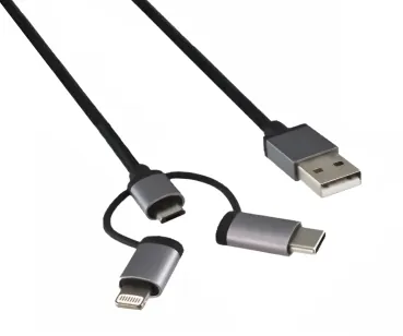 DINIC USB 3 in1 Premium Daten-/Ladekabel, 1m USB A auf USB C/Micro USB/Apple Lightning