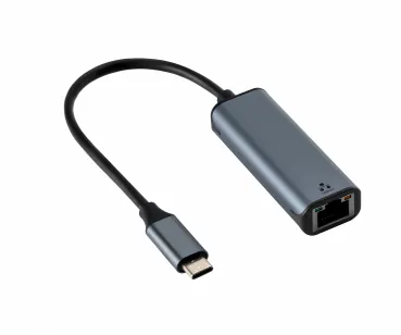 DINIC Adapter USB C / RJ45 Gbit LAN, Alu, 10/100/1000 Mbps mit Auto-Erkennung, space grau, Länge 0,20m, DINIC Polybag