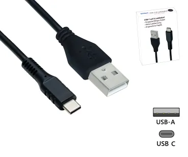 USB Typ C auf A Ladekabel, schwarz, 1.5m USB Typ C auf A Stecker, 5V, 3A, Aktionskarton