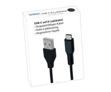 USB Typ C auf A Ladekabel, schwarz, 1.5m USB Typ C auf A Stecker, 5V, 3A, Aktionskarton