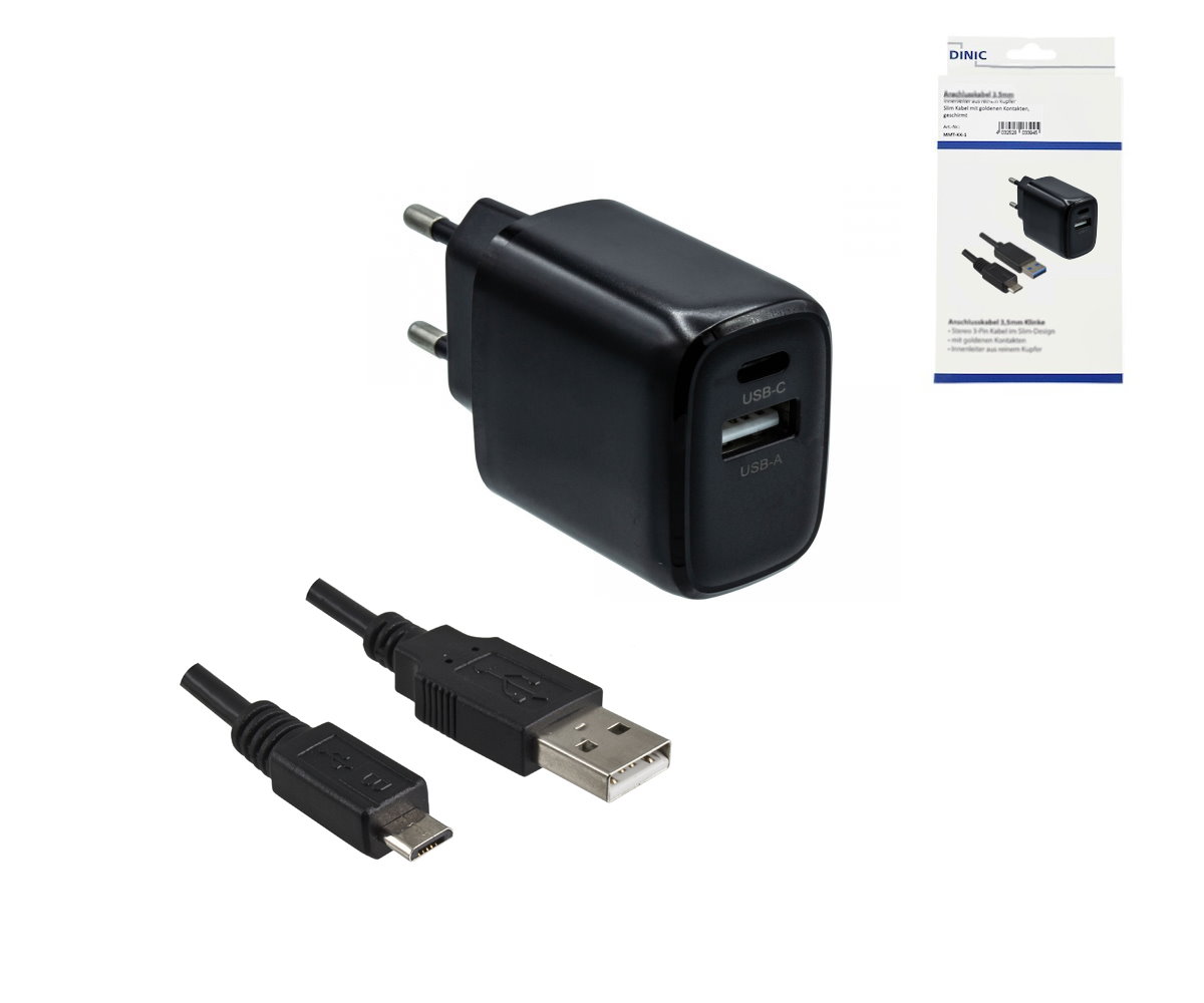 DINIC Kabel Shop - USB PD/QC 3.0 Ladeadapter inkl. 2m micro USB