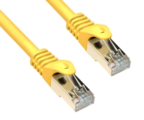 DINIC Cat.7 Premium Patchkabel 10 GB LAN / DSL Netzwerk, LSZH, PiMF/S-FTP Kabel, gelb, 0,30m