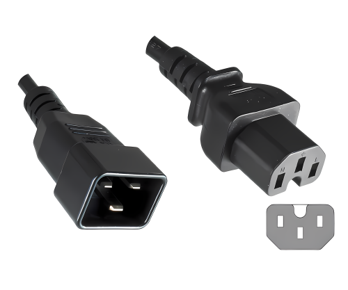 DINIC Warmgerätekabel C15 auf C20, 1mm², VDE, schwarz, 1,8m