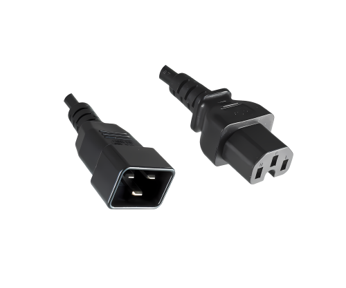 DINIC Warmgerätekabel C15 auf C20, 1mm², VDE, schwarz, 1,8m