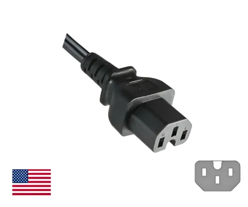 DINIC Netzkabel für Amerika USA Typ B auf C15, Warmgerätestecker, 1.80m