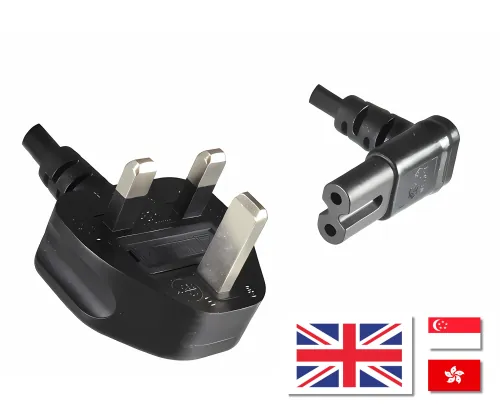 DINIC Netzkabel England UK Typ G 3A auf C7 90° UO, 0,75mm², ASTA, HK, Safety Mark, 1.80m