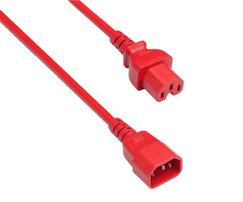 DINIC Warmgerätekabel C14 auf C15, 1mm², H05V2V2F3G 1mm², Verlängerung, rot, 1,5m