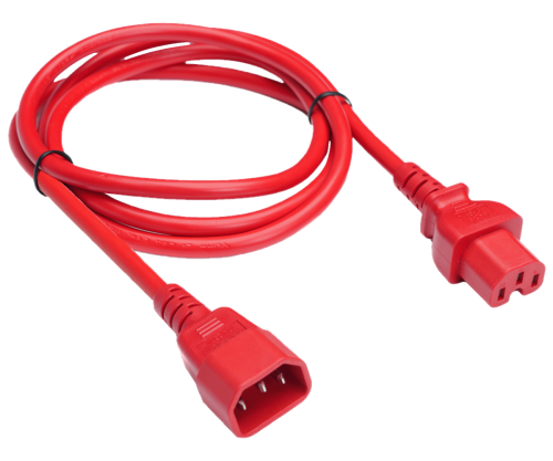 DINIC Warmgerätekabel C14 auf C15, 1mm², H05V2V2F3G 1mm², Verlängerung, rot, 1,5m
