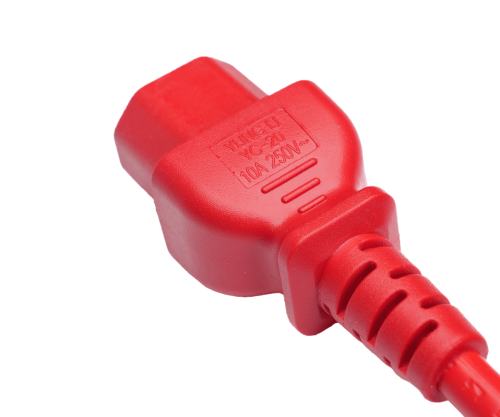 DINIC Warmgerätekabel C14 auf C15, 1mm², H05V2V2F3G 1mm², Verlängerung, rot, 1,5m