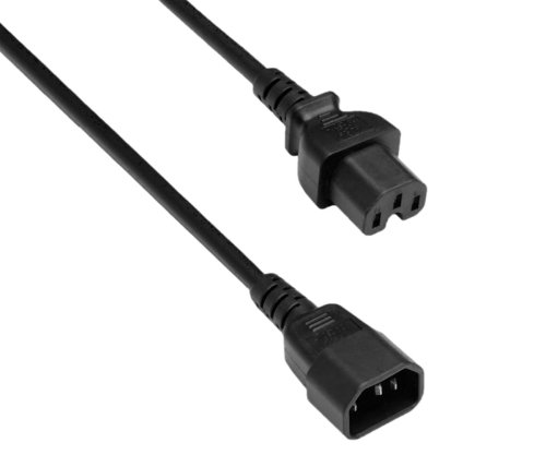 DINIC Stromkabel, Warmgeräte-Verlängerung C14 auf C15, VDE, 1mm², schwarz, 2m