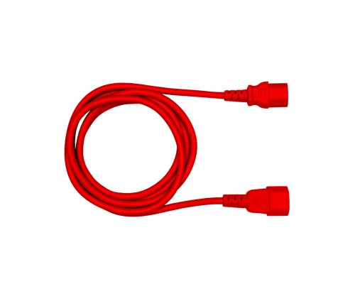 DINIC Kaltgerätekabel C13 auf C14, 1mm², Verlängerung, VDE, rot, Länge 3,00m