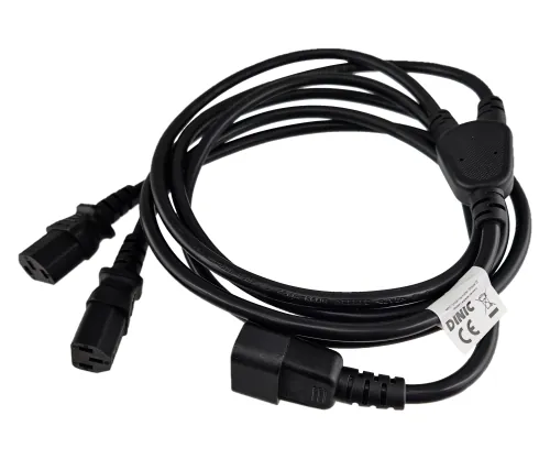 DINIC Y-Kaltgeräteverlängerung 1x C14 auf 2x C13 IEC Splitter, 2m Y-Kabel