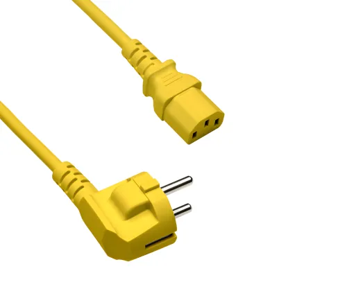 DINIC Netzkabel Europa CEE 7/7 90° auf C13, 0,75 mm², VDE, gelb, Länge 0,50m