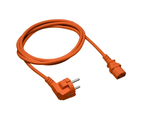 DINIC Netzkabel Europa CEE 7/7 90° auf C13, 0,75 mm², VDE, orange, Länge 0,50m