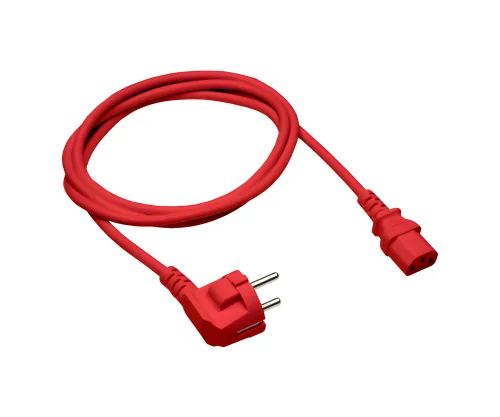 DINIC Netzkabel Europa CEE 7/7 90° auf C13, 0,75 mm², VDE, rot, Länge 0,50m