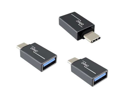 DINIC Adapter, USB C Stecker auf USB A Buchse, 3 Stück Alu, space grey