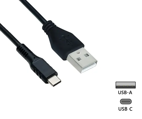 USB Typ C auf A Ladekabel, Polybag , schwarz, 1m USB Typ C auf A Stecker, 5V, 3A, OD: 3,5mm