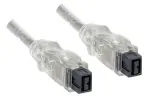 DINIC FireWire 800 Kabel 9 polig Stecker auf Stecker, Anschlusskabel IEEE 1394b, transparent, 2m
